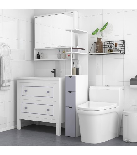 Columna de Baño Moderno Mueble Auxiliar de Baño con 2 Estantes 2 Cajones y 1 Puerta Antivuelco 15x33x136,8 cm Blanco