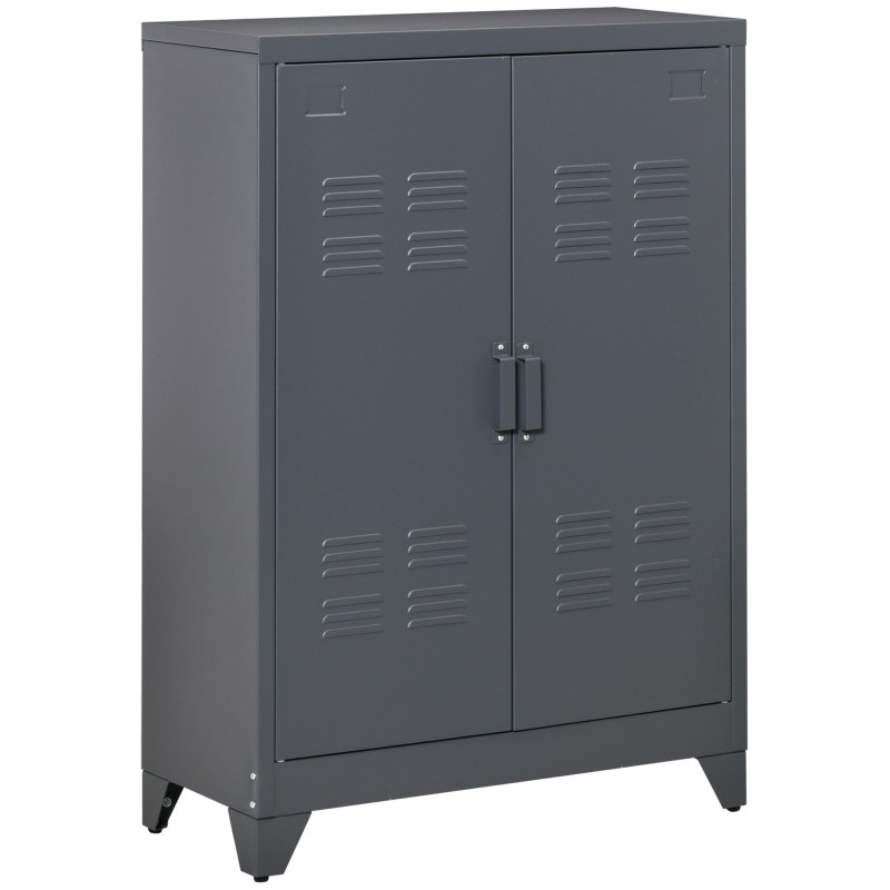 Armario Metálico con Doble Puerta y 2 Baldas Ajustables Mueble Multiusos para Oficina Salón Dormitorio 75x33x110cm Gris
