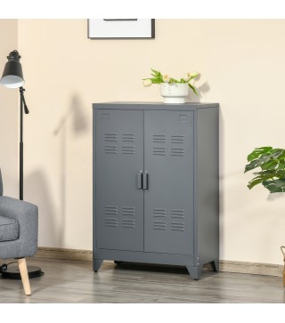 Armario Metálico con Doble Puerta y 2 Baldas Ajustables Mueble Multiusos para Oficina Salón Dormitorio 75x33x110cm Gris