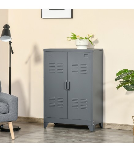 Armario Metálico con Doble Puerta y 2 Baldas Ajustables Mueble Multiusos para Oficina Salón Dormitorio 75x33x110cm Gris