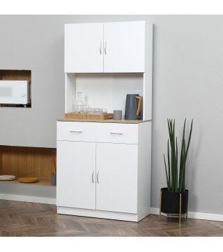 Armario Alacena de Cocina con Cajón 4 Puertas y Estantes Interiores Ajustables Mueble de Almacenaje 80x40x180 cm Blanco