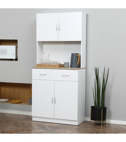 Armario Alacena de Cocina con Cajón 4 Puertas y Estantes Interiores Ajustables Mueble de Almacenaje 80x40x180 cm Blanco