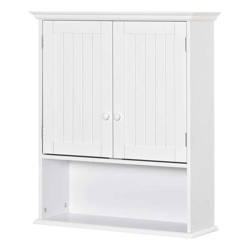 Armario Baño de Pared con 2 Puertas Estante Interior Ajustable y Compartimento Abierto Mueble Auxiliar Suspendido Multiu