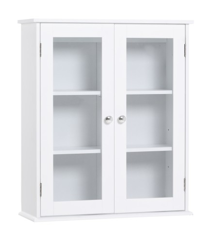 Armario de Pared Baño de 2 Puertas de Cristal Armario Colgante Multiusos para Cocina Salón con Estantes Interiores y Bal