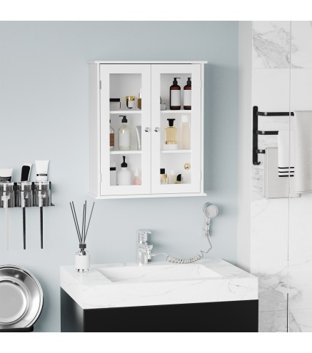 Armario de Pared Baño de 2 Puertas de Cristal Armario Colgante Multiusos para Cocina Salón con Estantes Interiores y Bal