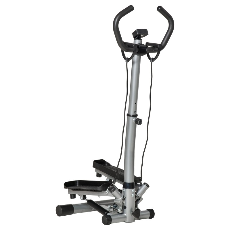 Máquina de Step Stepper Fitness con Manillar Altura Ajustable Pantalla LCD Cintas y Pedales Antideslizantes Equipo de Ejercicio