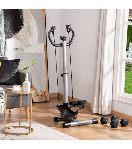 Máquina de Step Stepper Fitness con Manillar Altura Ajustable Pantalla LCD Cintas y Pedales Antideslizantes Equipo de Ejercicio