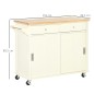 Carrito de Cocina Multifuncional con Ruedas 2 Puertas Correderas 2 Cajones y Barra de Colgar 110x49,5x89,5 cm Crema Carrito de Cocina Multifuncional con Ruedas 2 Puertas Correderas 2 Cajones y Barra de Colgar 110x49,5x89,5 cm Crema