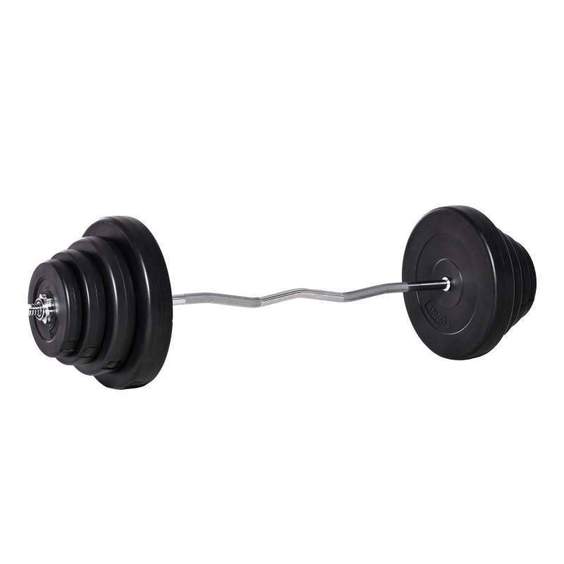 Barra de Pesas Curvada 70 kg Barra de Rizo Set de Musculación con 8 Discos de Pesos 2,5kg-15kg Intercambiables para Entrenamient