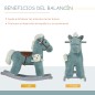 Caballito Balancín para Niños 18-36 Meses Caballo Mecedora Felpa con Osito de Peluche Sonidos de Relincho y Galope Base de Mader