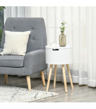 Mesa Auxiliar de Salón Moderna Mesita de Noche con Tapa Extraíble Espacio de Almacenamiento y Patas de Madera para Dormi