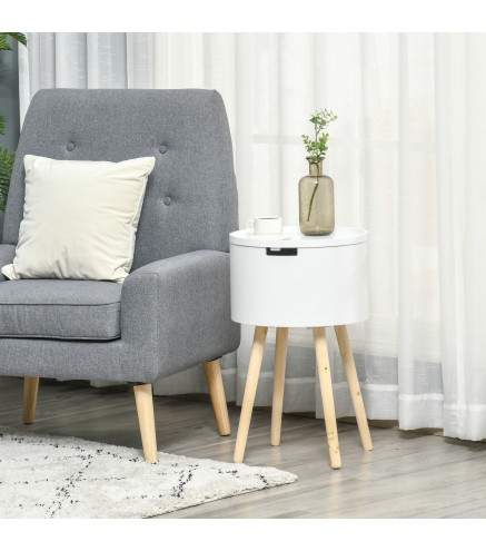 Mesa Auxiliar de Salón Moderna Mesita de Noche con Tapa Extraíble Espacio de Almacenamiento y Patas de Madera para Dormi