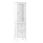 Armario Alto para Baño Mueble Columna de Baño con Puerta de Cristal Estantes Ajustables y 2 Cajones 43x35x160 cm Blanco