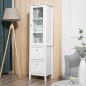 Armario Alto para Baño Mueble Columna de Baño con Puerta de Cristal Estantes Ajustables y 2 Cajones 43x35x160 cm Blanco