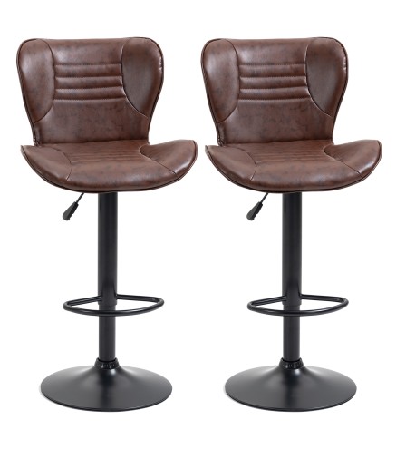 Juego de 2 Taburetes de Bar Tapizado en Cuero Sintético Taburetes Altos de Comedor Regulable en Altura Giratorio con Res