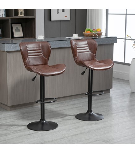 Juego de 2 Taburetes de Bar Tapizado en Cuero Sintético Taburetes Altos de Comedor Regulable en Altura Giratorio con Res