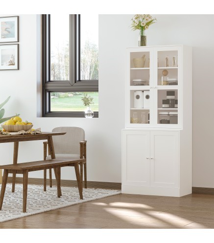 Vitrina Armario de Libros con 4 Puertas y Estantes Ajustables Estilo Moderno Armario de Cocina para Salón Cocina Oficina Dormito