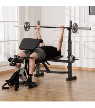 Banco de Musculación Multifuncional Banco de Pesas con Respaldo Inclinable y Soporte de Barras Altura Ajustable para Entrenamien