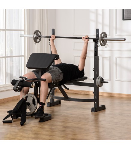 Banco de Musculación Multifuncional Banco de Pesas con Respaldo Inclinable y Soporte de Barras Altura Ajustable para Entrenamien