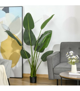 Planta Artificial Bananera de 160 cm con Maceta y 10 Hojas Realistas Planta Tropical Sintética para Decoración en Interior y Ext