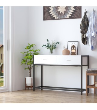 Mesa de Entrada con 2 Cajones y Pies Ajustables Estilo Moderno para Pasillo Salón 120x34x81 cm Blanco y Negro
