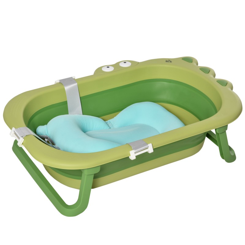 Bañera Plegable para Bebé Bañera Bebé 0-3 Años 50 Litros con Cojín Cómodo y Patas Plegables Carga 50 kg 80x53,9x20,8 cm Verde