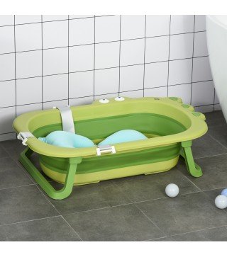 Bañera Plegable para Bebé Bañera Bebé 0-3 Años 50 Litros con Cojín Cómodo y Patas Plegables Carga 50 kg 80x53,9x20,8 cm Verde