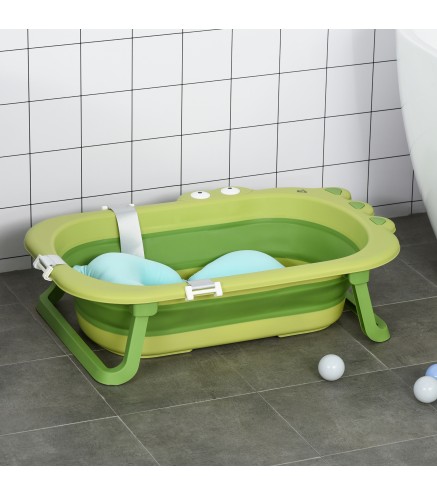 Bañera Plegable para Bebé Bañera Bebé 0-3 Años 50 Litros con Cojín Cómodo y Patas Plegables Carga 50 kg 80x53,9x20,8 cm Verde