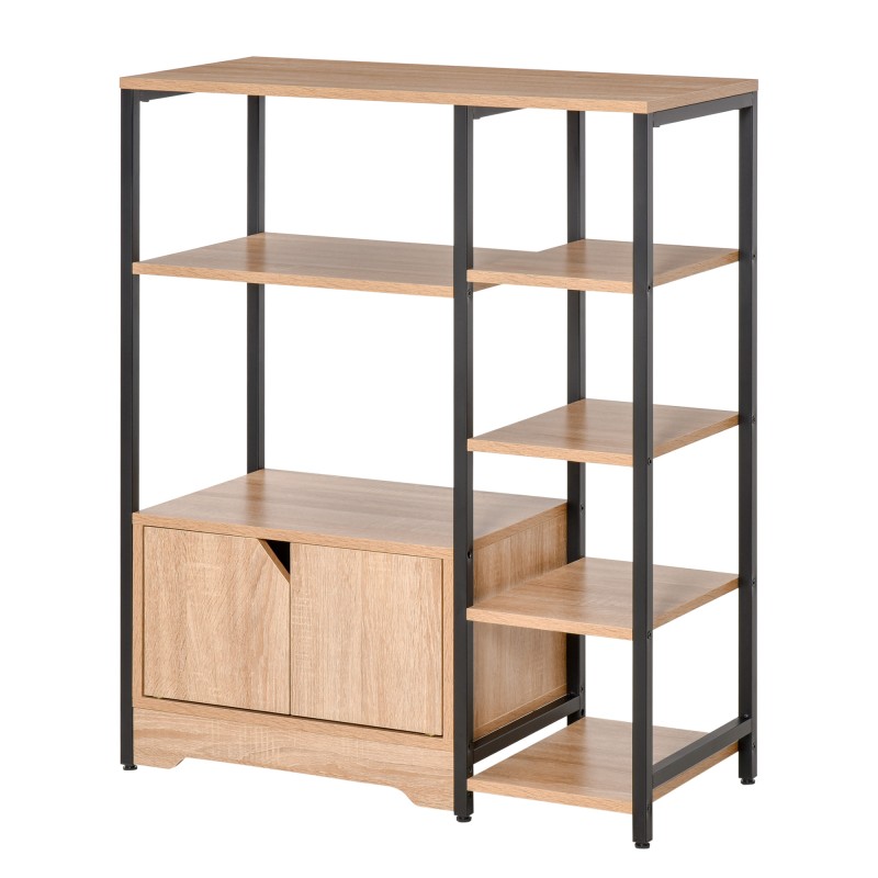 Estantería para Libros con Múltiples Estantes Abiertos y Doble Puerta Librería con Marco de Metal 80x35x97 cm Natural Estantería para Libros con Múltiples Estantes Abiertos y Doble Puerta Librería con Marco de Metal 80x35x97 cm Natural