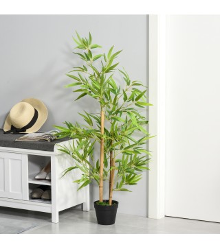 Planta Artificial de Bambú 120 cm Árbol Artificial en Maceta Decorativa para Interior Hogar Ø15,5x120 cm Verde