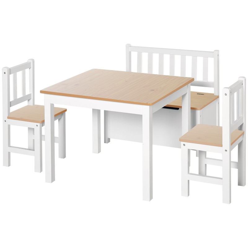 Mesa y Sillas Infantiles de 4 Piezas Mesa Infantil con 2 Sillas y Banco con Almacenaje Juego de Muebles para Actividades para Ni Mesa y Sillas Infantiles de 4 Piezas Mesa Infantil con 2 Sillas y Banco con Almacenaje Juego de Muebles para Actividades para Ni