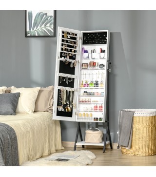 Espejo Joyero de Pie Cuerpo Entero Ajustable en Ángulo Armario de Joyería con Estante Inferior Cerradura Magnética Ranur