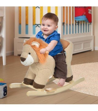 Caballito Balancín Infantil en Forma de León de Felpa para Bebés 18-36 Meses con Sonido Cinturón de Seguridad Manillar y Reposap