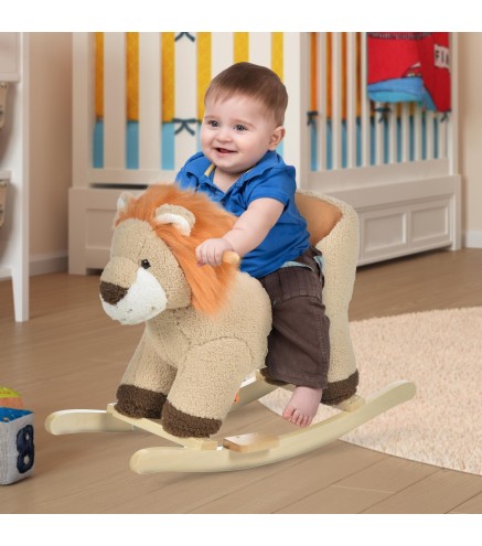 Caballito Balancín Infantil en Forma de León de Felpa para Bebés 18-36 Meses con Sonido Cinturón de Seguridad Manillar y Reposap