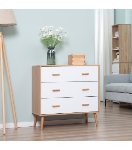 Cómoda de Madera con 3 Cajones Cajonera Armario Auxiliar de Almacenamiento Moderna con Patas Elevadas para Dormitorio Sa
