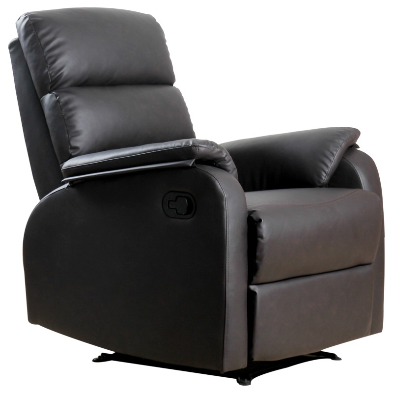 Sillón Relax Reclinable Manual, Sillón Relax Tapizado en PU con Reposapiés Retráctil, Acolchado Grueso, Butaca Reclinable hasta