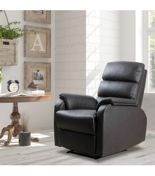 Sillón Relax Reclinable Manual, Sillón Relax Tapizado en PU con Reposapiés Retráctil, Acolchado Grueso, Butaca Reclinabl