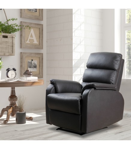 Sillón Relax Reclinable Manual, Sillón Relax Tapizado en PU con Reposapiés Retráctil, Acolchado Grueso, Butaca Reclinabl