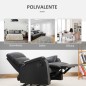 Sillón Relax Reclinable Manual, Sillón Relax Tapizado en PU con Reposapiés Retráctil, Acolchado Grueso, Butaca Reclinable hasta