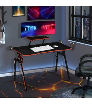 Mesa Gaming Escritorio para Computadora PC con Soporte para Monitor y Altavoz Portavasos Gancho para Auriculares Fibra de Carbon
