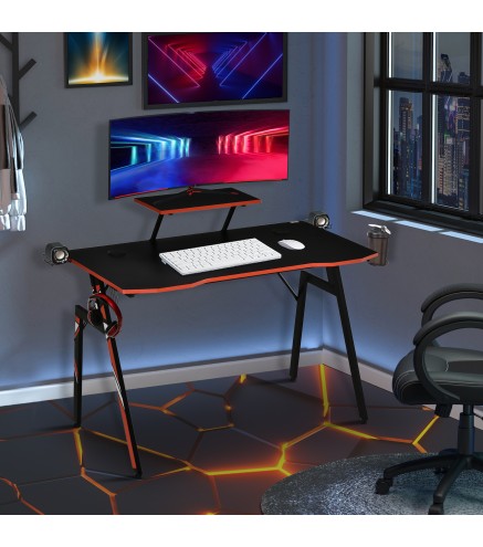 Mesa Gaming Escritorio para Computadora PC con Soporte para Monitor y Altavoz Portavasos Gancho para Auriculares Fibra de Carbon