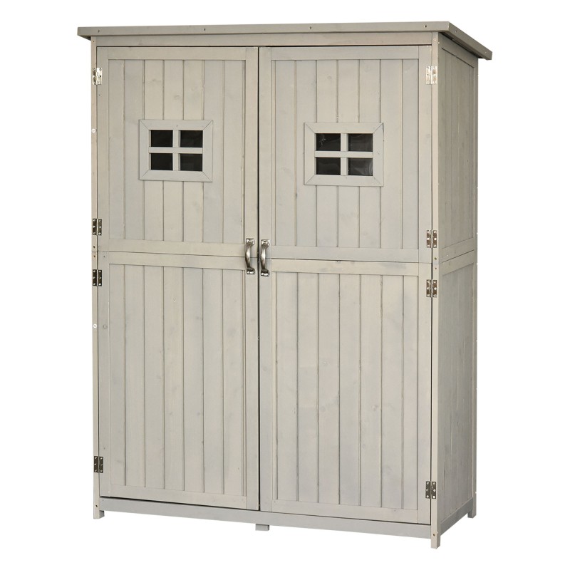 Armario de Madera para Exterior para Herramientas de Jardinería con Doble Puerta y Estantes 127,5x50x164 cm Gris