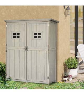 Armario de Madera para Exterior para Herramientas de Jardinería con Doble Puerta y Estantes 127,5x50x164 cm Gris
