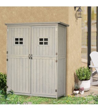 Armario de Madera para Exterior para Herramientas de Jardinería con Doble Puerta y Estantes 127,5x50x164 cm Gris