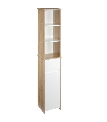 Armario Alto de Baño Mueble Columna de Baño con 1 Puerta Cajón y 3 Estantes Balda Ajustable para Cocina Salón 32,6x30x171,2 cm M