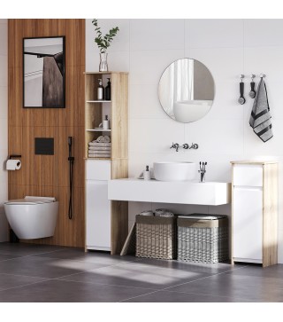 Armario Alto de Baño Mueble Columna de Baño con 1 Puerta Cajón y 3 Estantes Balda Ajustable para Cocina Salón 32,6x30x17