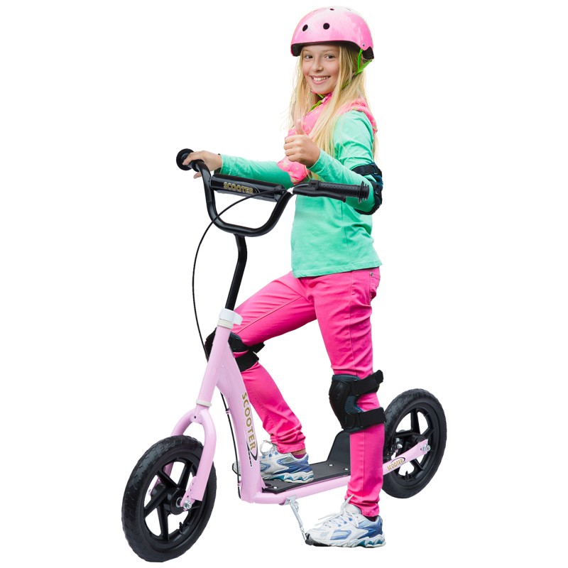 Patinete para Niños de 5-12 Años Scooter de 2 Ruedas Grandes de 12 Pulgadas con Freno y Manillar Ajustable en Altura Carga Máx.