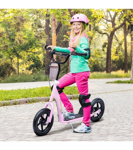 Patinete para Niños de 5-12 Años Scooter de 2 Ruedas Grandes de 12 Pulgadas con Freno y Manillar Ajustable en Altura Carga Máx.