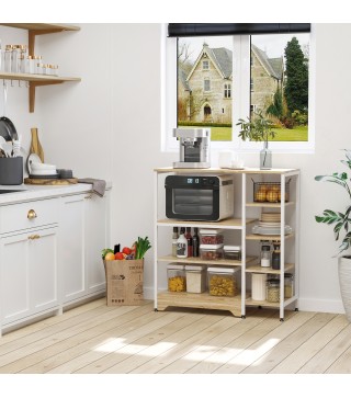 Estante de Cocina Estantería para Microondas Horno Multiusos con 7 Estantes de Almacenamiento para Utensilios Libros Plantas 90x