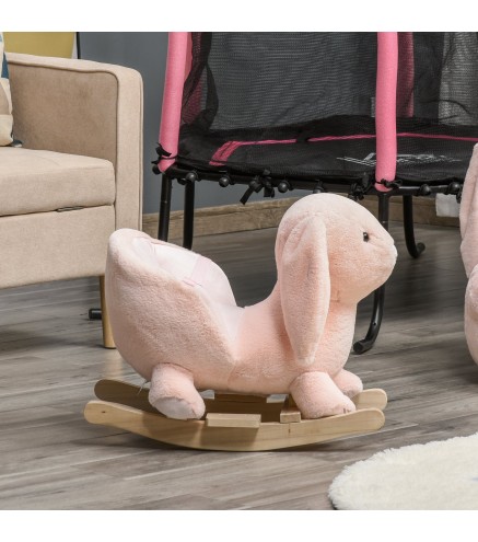 Caballito Balancín Infantil Forma de Conejo de Felpa para Bebés 18-36 Meses con Sonido Cinturón de Seguridad Manillar y Reposapi